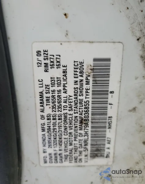 2010 Honda Odyssey Exl from USA, damaged, VIN 5FNRL3H79AB036855